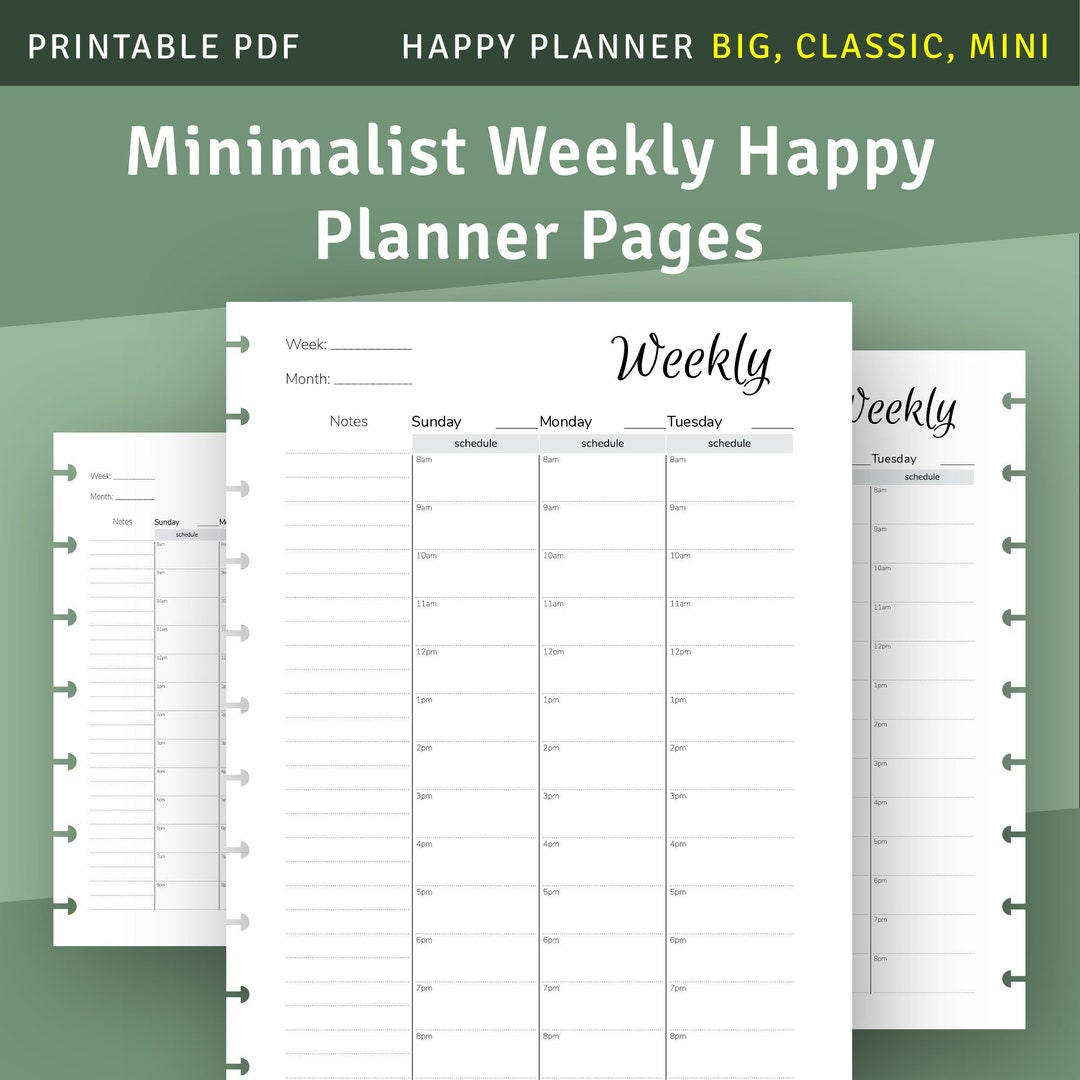 Weekly Hourly Happy Planner Printable Template, WO2P Inserts for Happy ...
