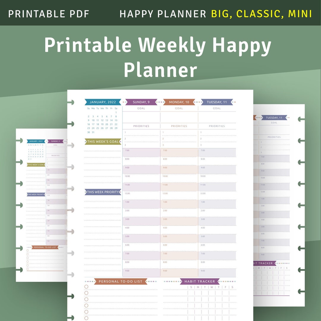 Week on 2 Page Weekly Planner Template for Happy Planner Big / Classic ...