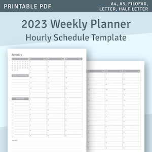 Weekly Planner 2024 with Calendar, Hourly Planner Printable Template, Hourly Agenda Printable, Schedule Planner, A4 A5 Planner Insert, PDF