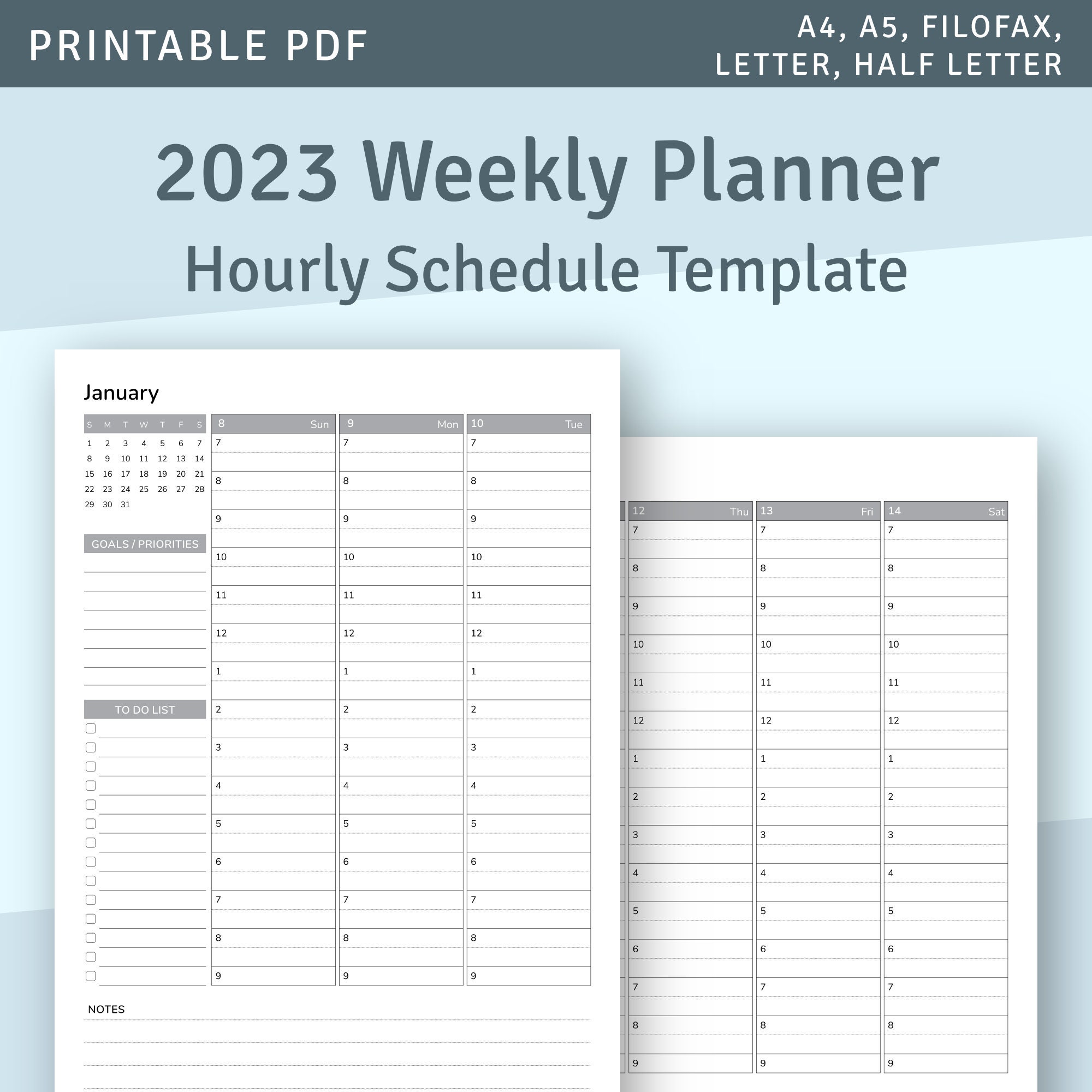 Weekly Planner 2023 With Calendar Hourly Planner Printable - Etsy Denmark