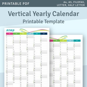 Vertical Yearly Calendar, 2025+2026 Printable Template (PDF)