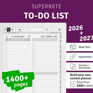 Plantilla de lista de tareas pendientes de Supernote: Planificador con hipervínculos para 2026 y 2027 (PDF)