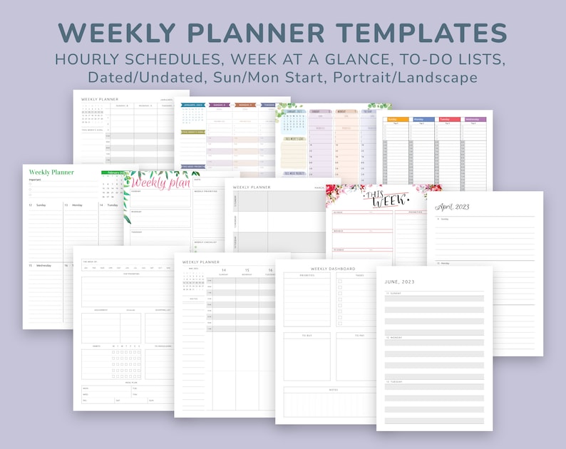 2024 2025 Weekly Hourly Planner Kit, Printable Week Plan Templates 120 in 1 Bundle, Weekly Schedule, Goals & To Do List, Habit Tracker image 3