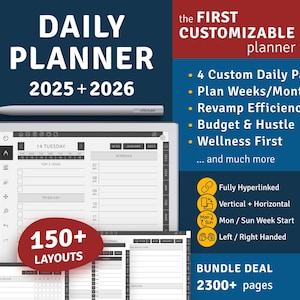 2025 2026 Daily Planner for reMarkable 2 / Paper Pro / 1 tablet, Hyperlinked Digital Planner Bundle, Download PDF Template
