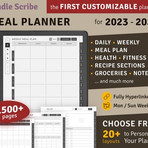 2024 + 2025 Kindle Scribe Meal Planner, Hyperlinked Digital Planner Bundle, Digital Download PDF Template for Kindle Scribe