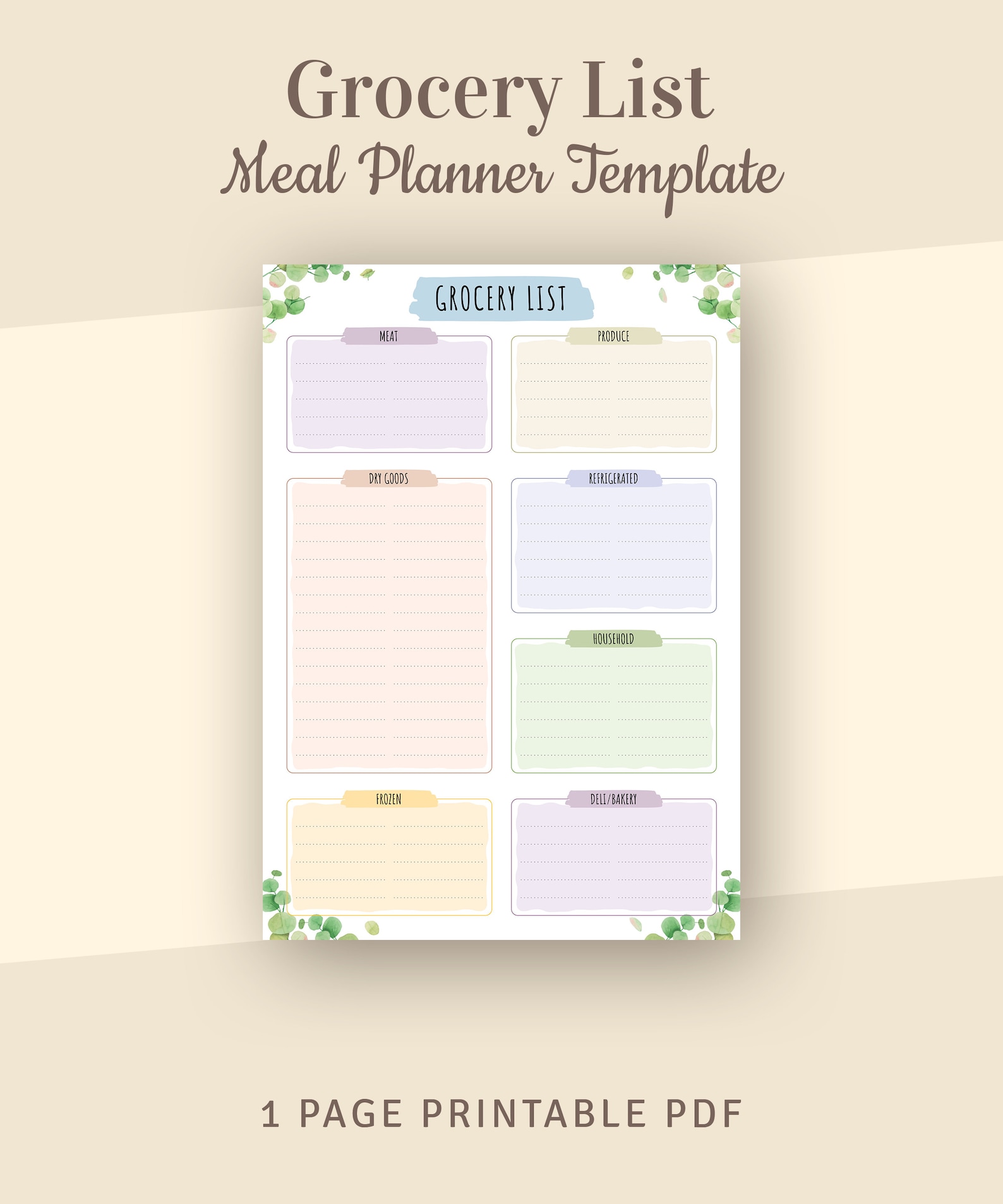 Floral Grocery List, Printable Shopping List, Meal Planner (PDF) - Etsy