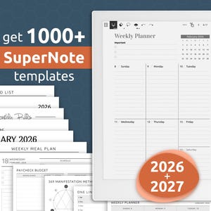 Supernote 2026 + 2027 Planner Templates Bundle (Digital Download)