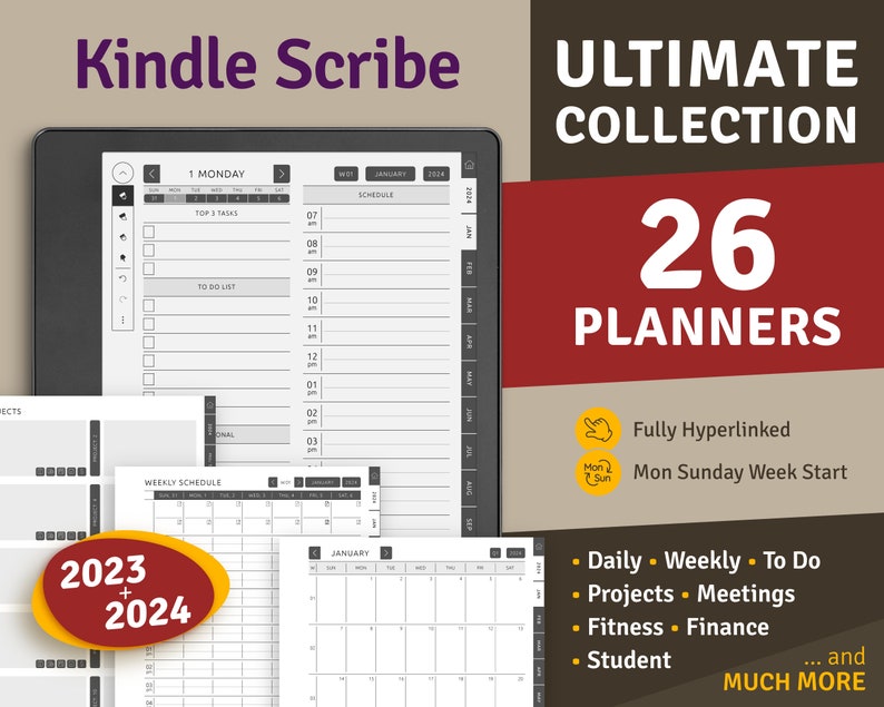 Kindle Scribe Digital Planner Bundle 2023 2024 Ultimate Etsy UK