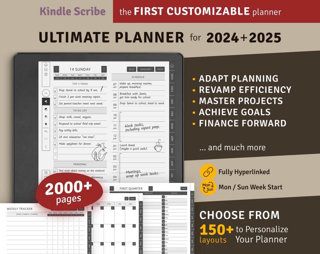2024 2025 Kindle Scribe Ultimate Planner, Hyperlinked Digital Planner