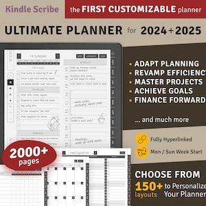 Agenda ultime 2024 + 2025 Kindle Scribe, ensemble d'agenda numérique avec lien hypertexte, modèle PDF à téléchargement numérique pour tablettes Kindle Scribe