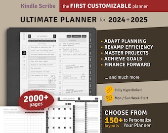 Agenda ultime 2024 + 2025 Kindle Scribe, ensemble d'agenda numérique avec lien hypertexte, modèle PDF à téléchargement numérique pour tablettes Kindle Scribe