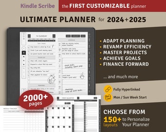 Agenda ultime 2024 + 2025 Kindle Scribe, ensemble d'agenda numérique avec lien hypertexte, modèle PDF à téléchargement numérique pour tablettes Kindle Scribe