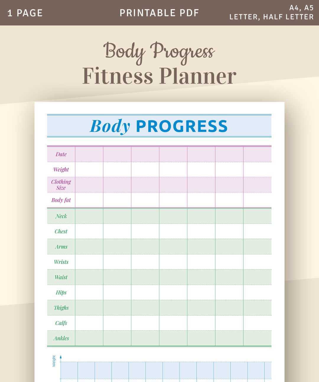 Body Progress Fitness Planner, Printable Weight Loss Tracker, Workout ...