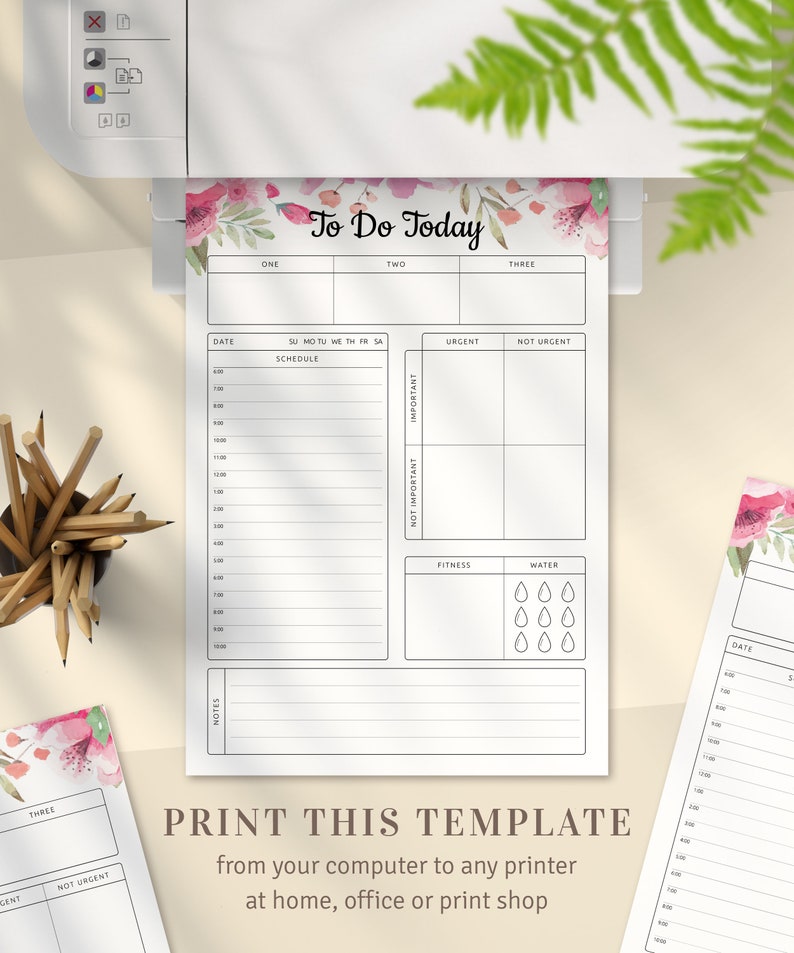 Daily Hourly Schedule Planner Template, To Do List, Daily Agenda, Instant Download Printable PDF image 5