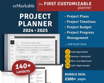 reMarkable Project Management Planner, Business Section Project Planner, Project Tracker & Organizer, Meeting Notes,