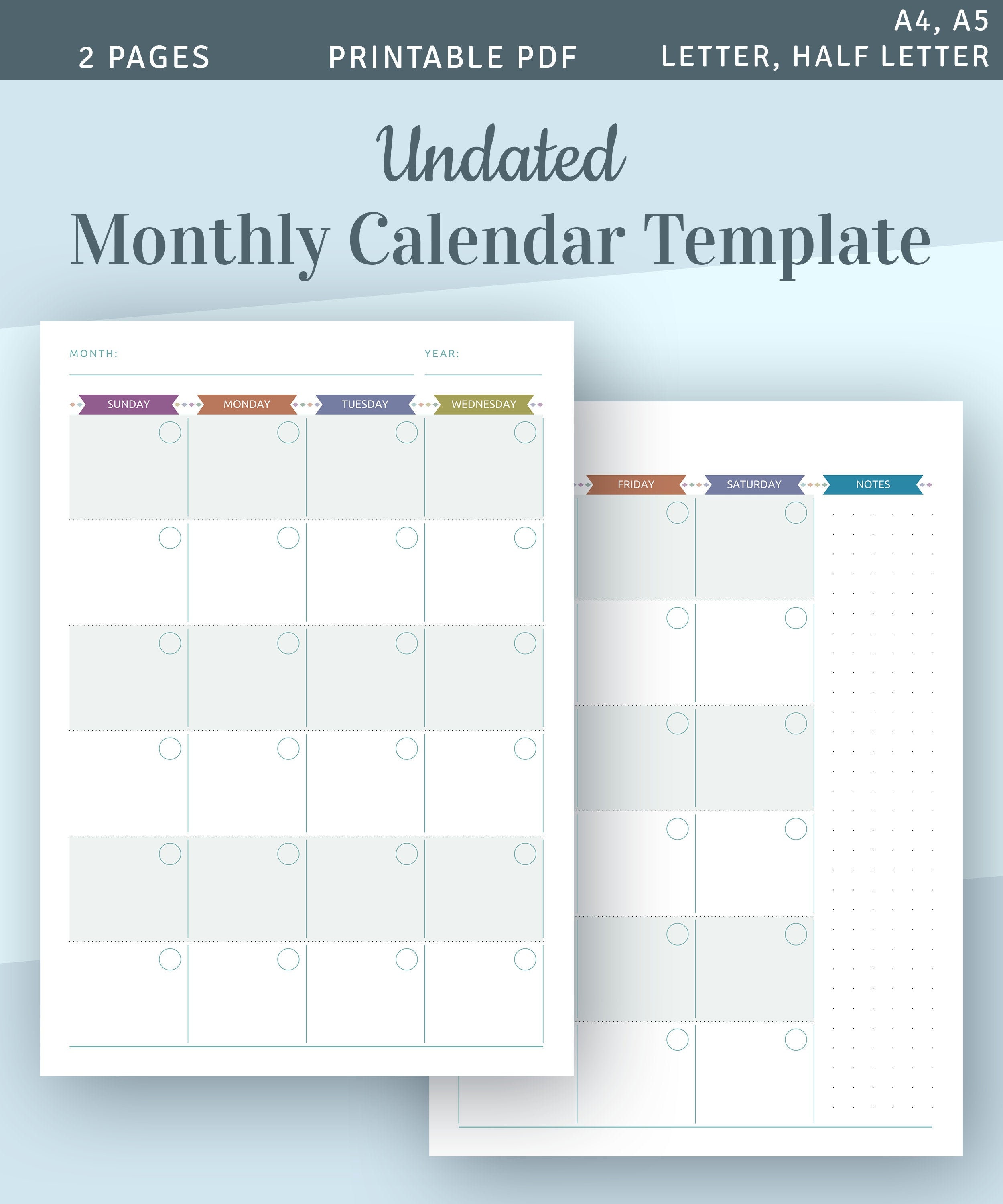undated monthly calendar printable template monthly planner etsy ireland