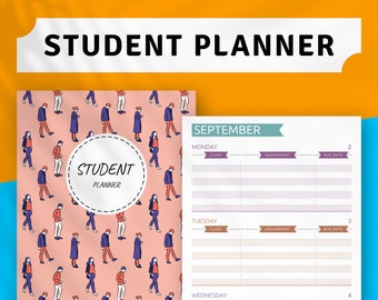 Afdrukbare studentenplanner, academische studie, A4 A5-letterformaten (directe download)