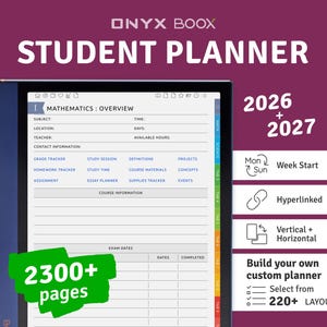 2026 + 2027 BOOX Note Air Student Planner: Hyperlinked Digital Academic Organizer