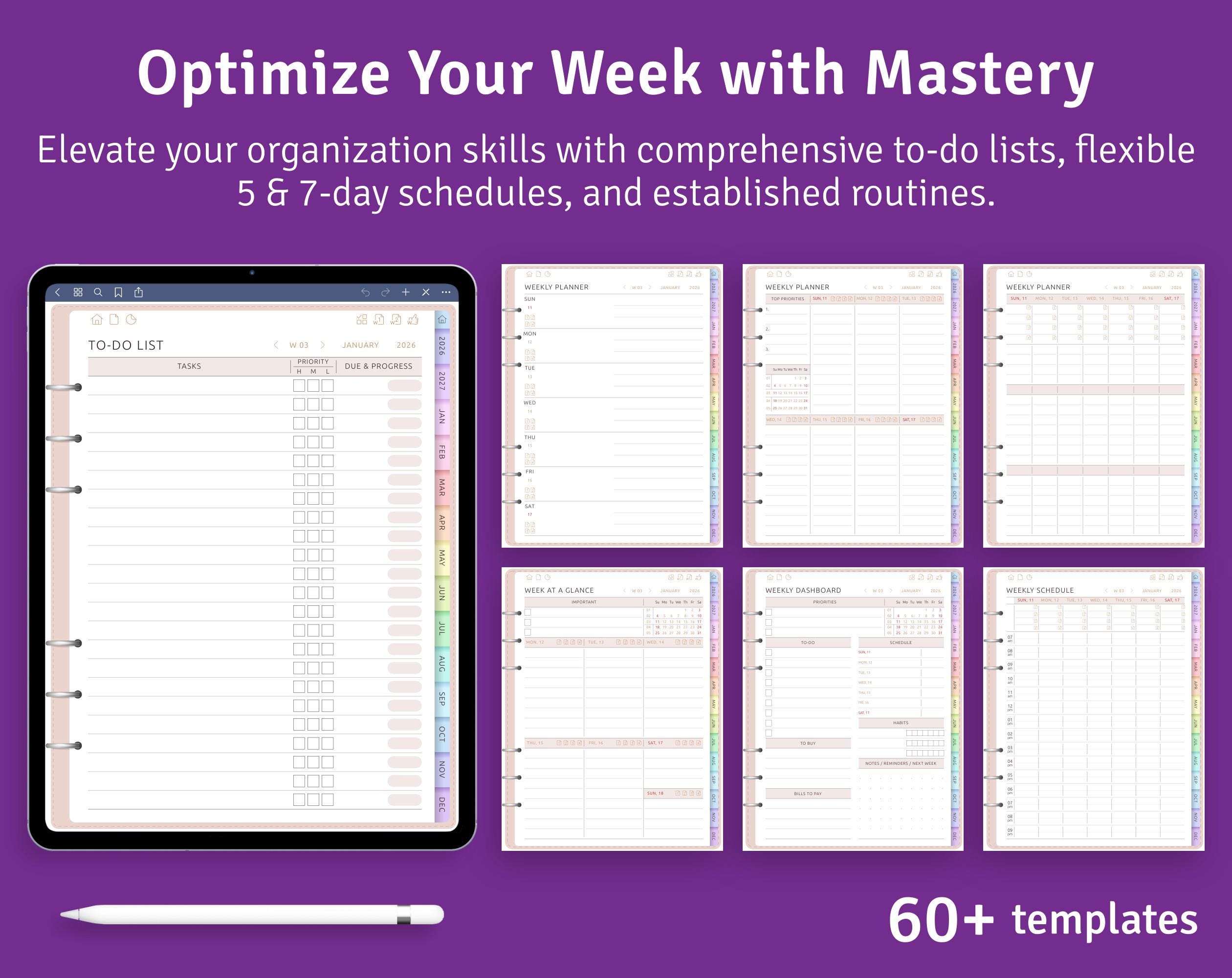 2026+2027 Digital Weekly To-do Planner for iPad & Android, Customizable ...