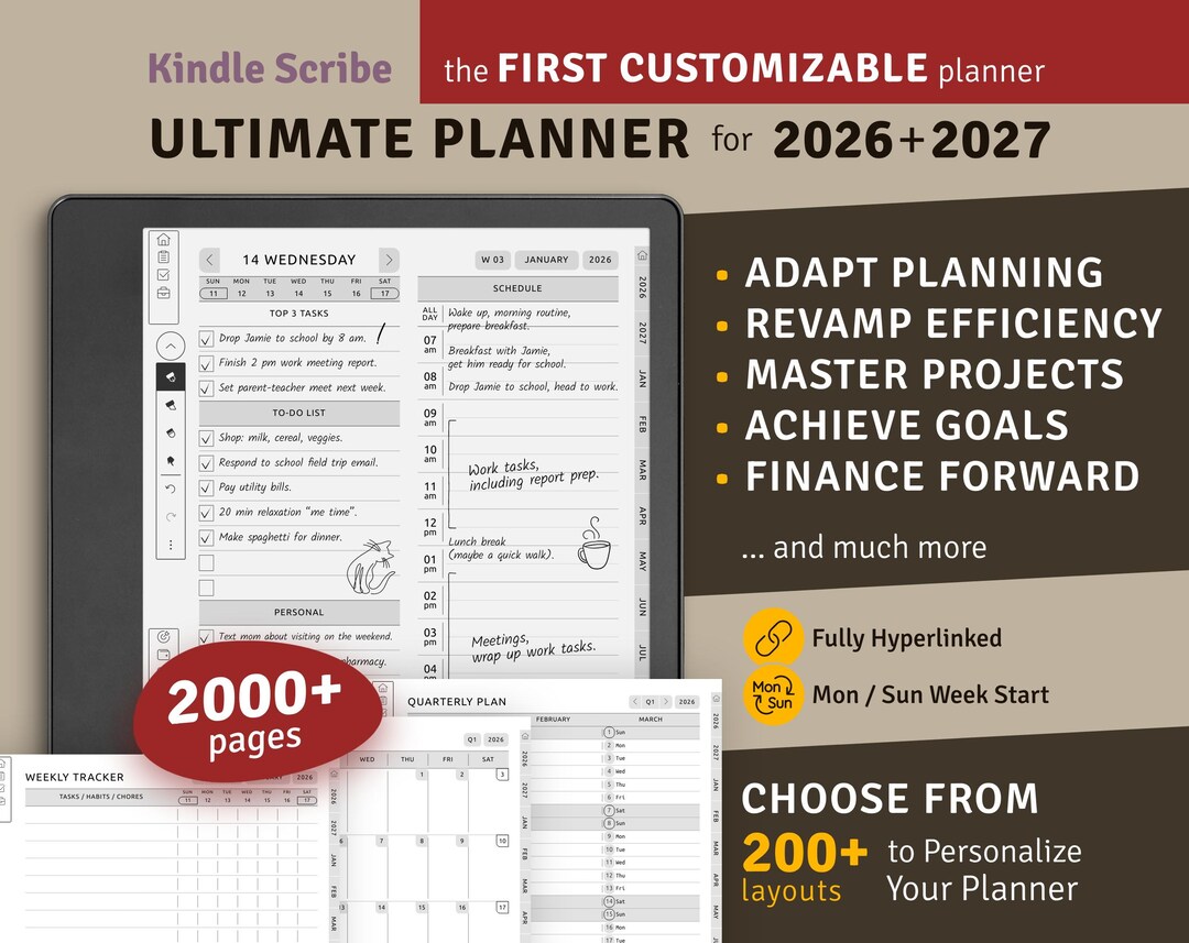 2026 + 2027 Kindle Scribe Planner: Ultimate Hyperlinked Digital ...