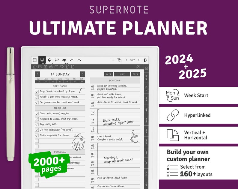 Supernote Ultimate Planner 2024 2025, Digital Hyperlinked PDF, Supernote A5X / A6X Templates image 1
