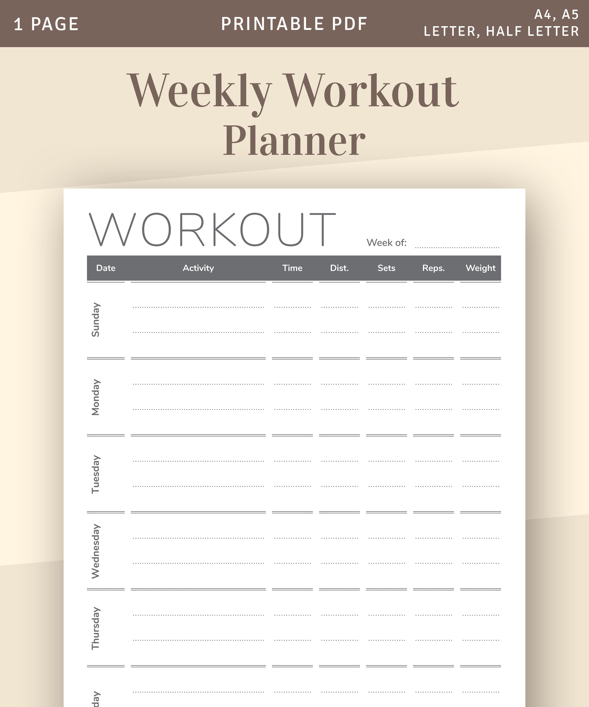 Free, custom printable workout planner templates online