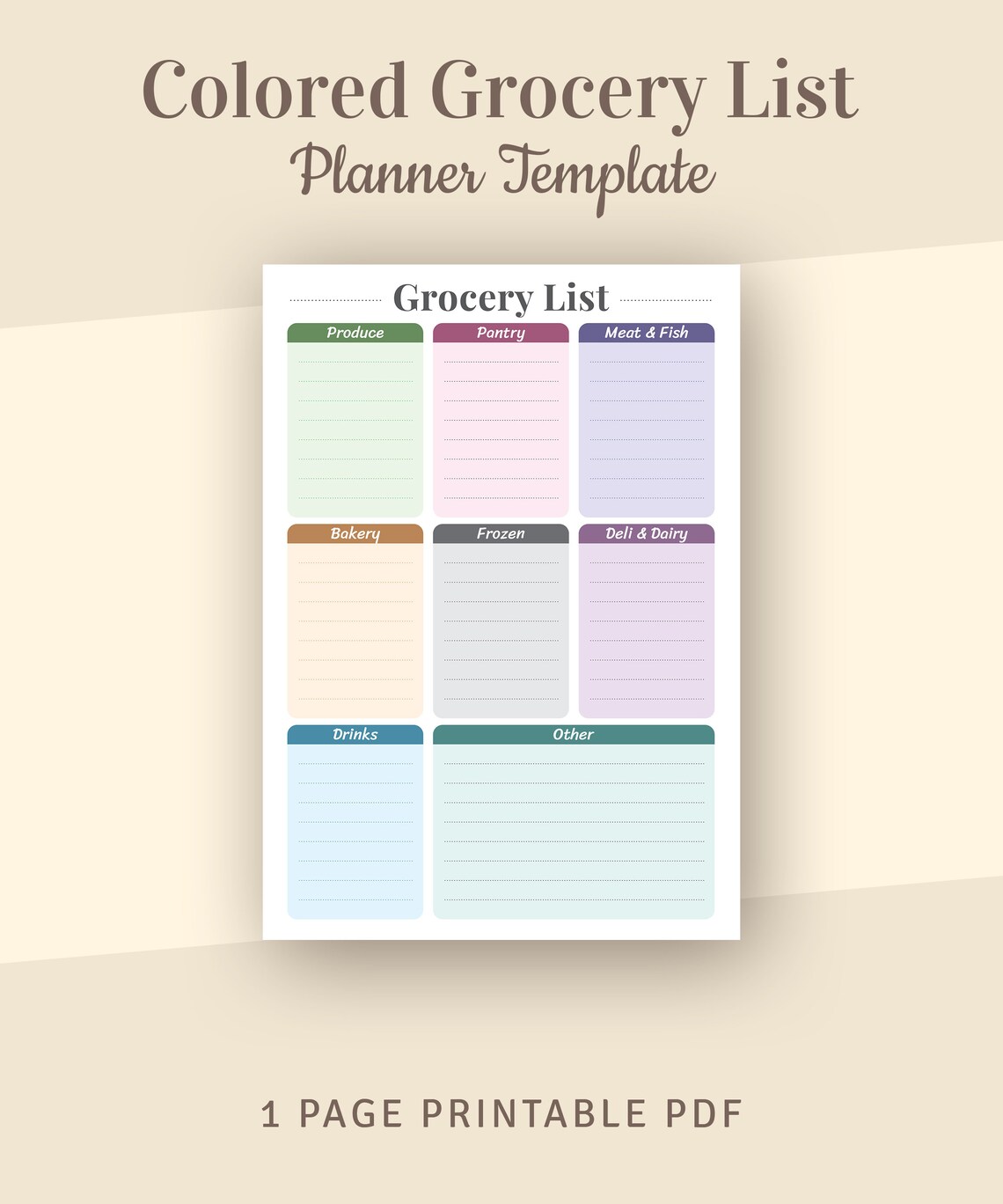 Colored Program List Colored Grocery List Planner, Printable Shopping List (PDF) - Etsy