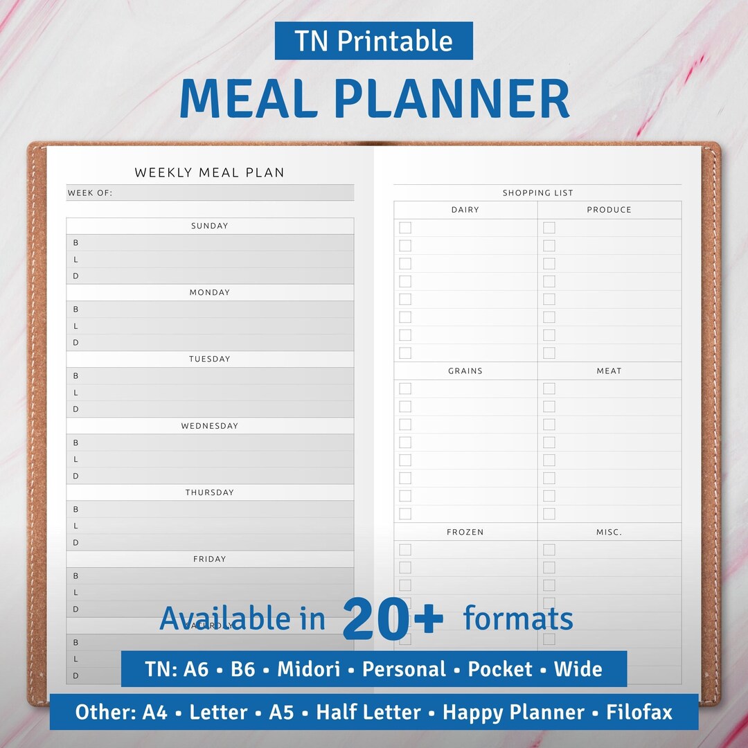 TN Printable Weekly Meal Planner With Shopping List (digital Download ...