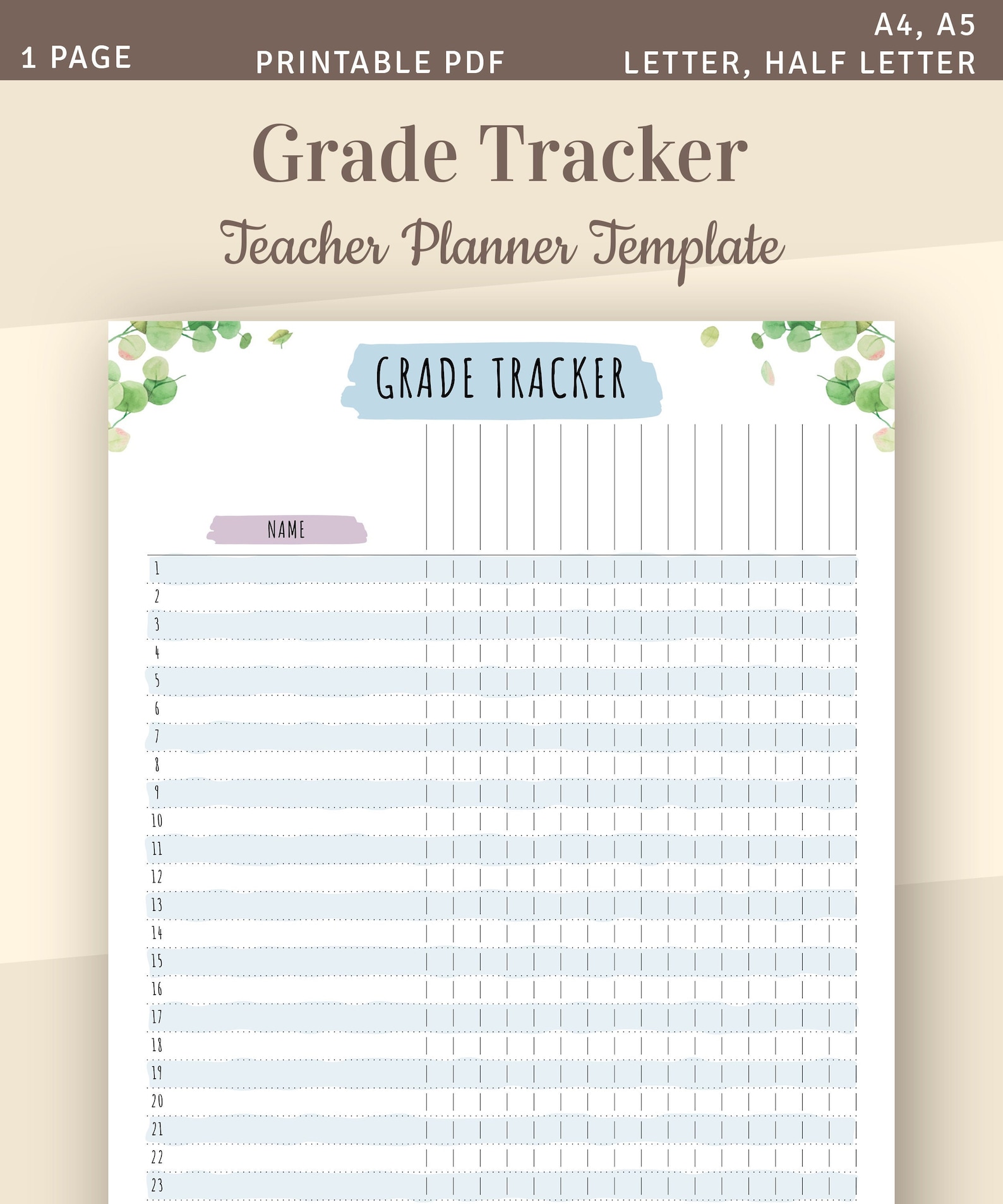 Printable Grade Tracker Template Teacher Grade Log Sheet | Etsy