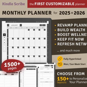 2025 + 2026 Kindle Scribe Monthly Planner, Hyperlinked Digital Planner Bundle, Digital Download PDF Template for Kindle Scribe Tablets