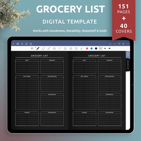 Digital Grocery List Template, iPad Android Planner, 40+ Covers (Digital Download)