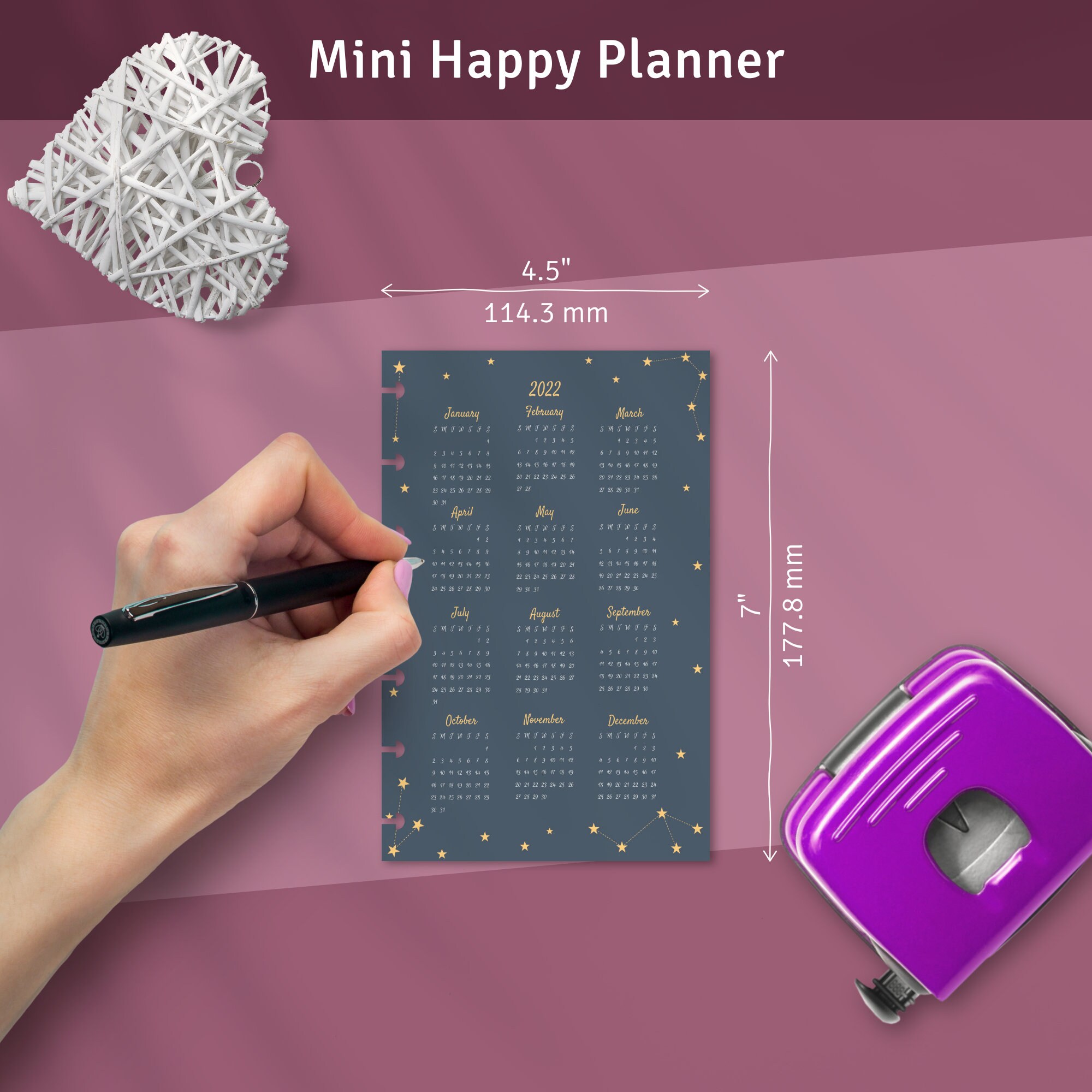 Printable Yearly Calendar for Happy Planner Classic / Big / Mini, Year ...