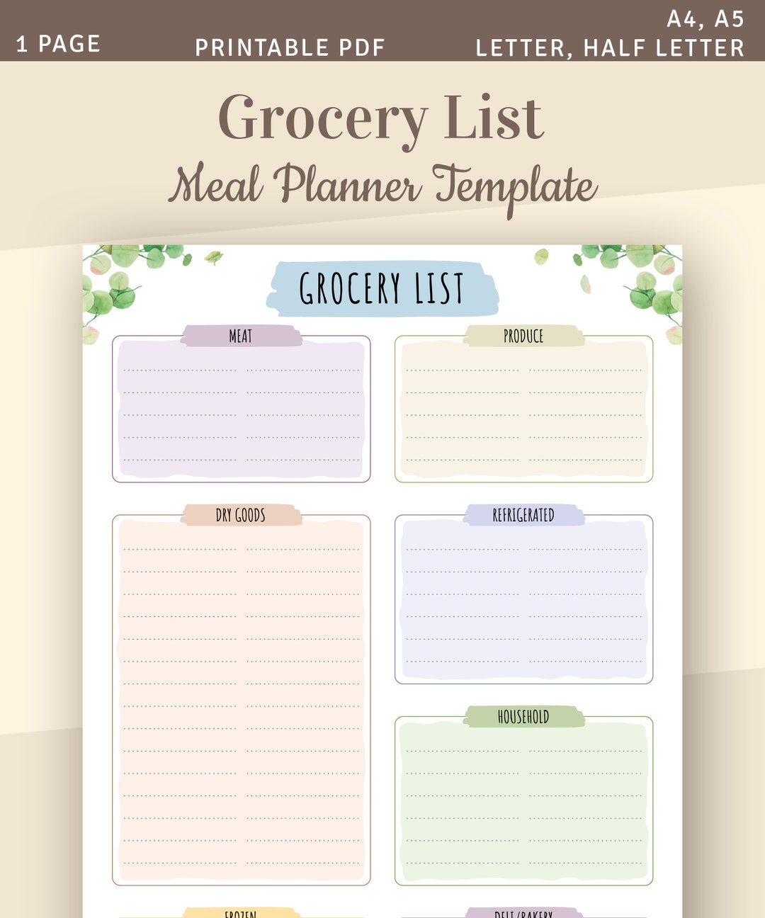 Grocery List, Meal Planner Template, Printable Shopping List, Cute Grocery List, Meal Planner Template, Printable Shopping List, Cute