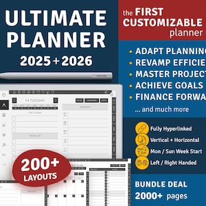2025+2026 Ultimate Planner for reMarkable Paper Pro / 2, Hyperlinked Digital Planner Bundle, Digital Download PDF Template