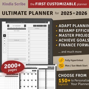 2025 + 2026 Kindle Scribe Ultimate Planner, Hyperlinked Digital Planner Bundle, Digital Download PDF Template for Kindle Scribe Tablets