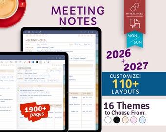 2026 + 2027 Digital Meeting Notes Planner for iPad / Android, Goodnotes, Notability (Hyperlinked PDF)