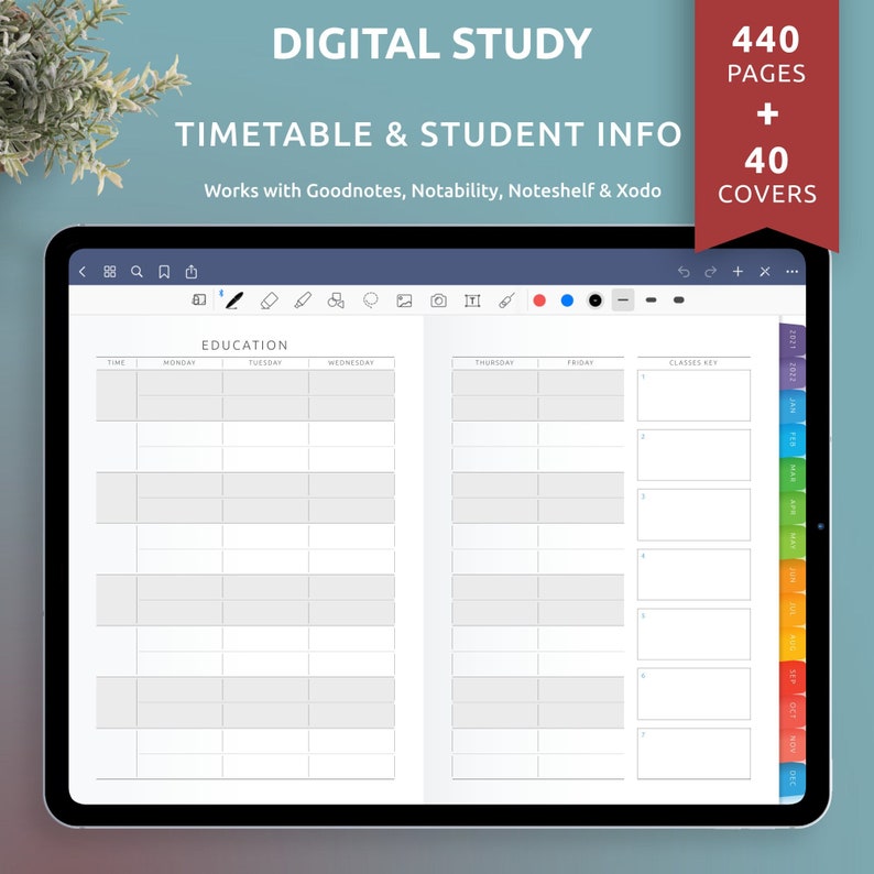 Digital Study Planner, Student Timetable, 40+ Custom Covers (goodnotes ...