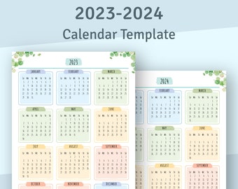 Printable Calendar 2024 - 2025, Year At A Glance Calendar, Yearly Overview Calendar, Planner Calendar Insert Template