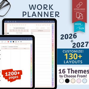 2026+2027 Customizable Digital Work Planner, Customizable Hyperlinked PDF (Goodnotes, Notability, Samsung Notes)