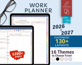 2026+2027 Customizable Digital Work Planner, Customizable Hyperlinked PDF (Goodnotes, Notability, Samsung Notes)