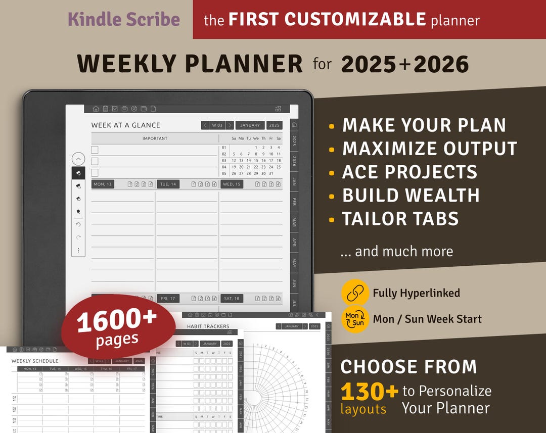 Agenda hebdomadaire Kindle Scribe 2025 2026, ensemble d'agenda Agenda hebdomadaire Kindle Scribe 2025 2026, ensemble d'agenda