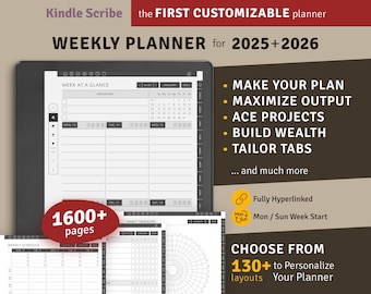 2025 + 2026 Kindle Scribe Weekly Planner, Hyperlinked