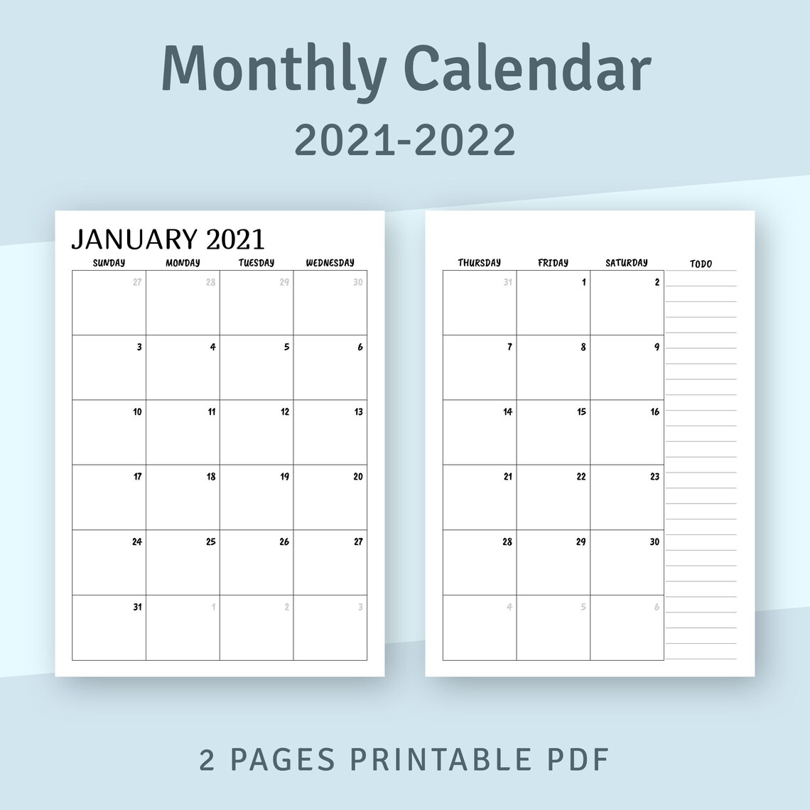 85 X 11 Inch Color 2022 Calendar Template Instant Monthly Calendar 