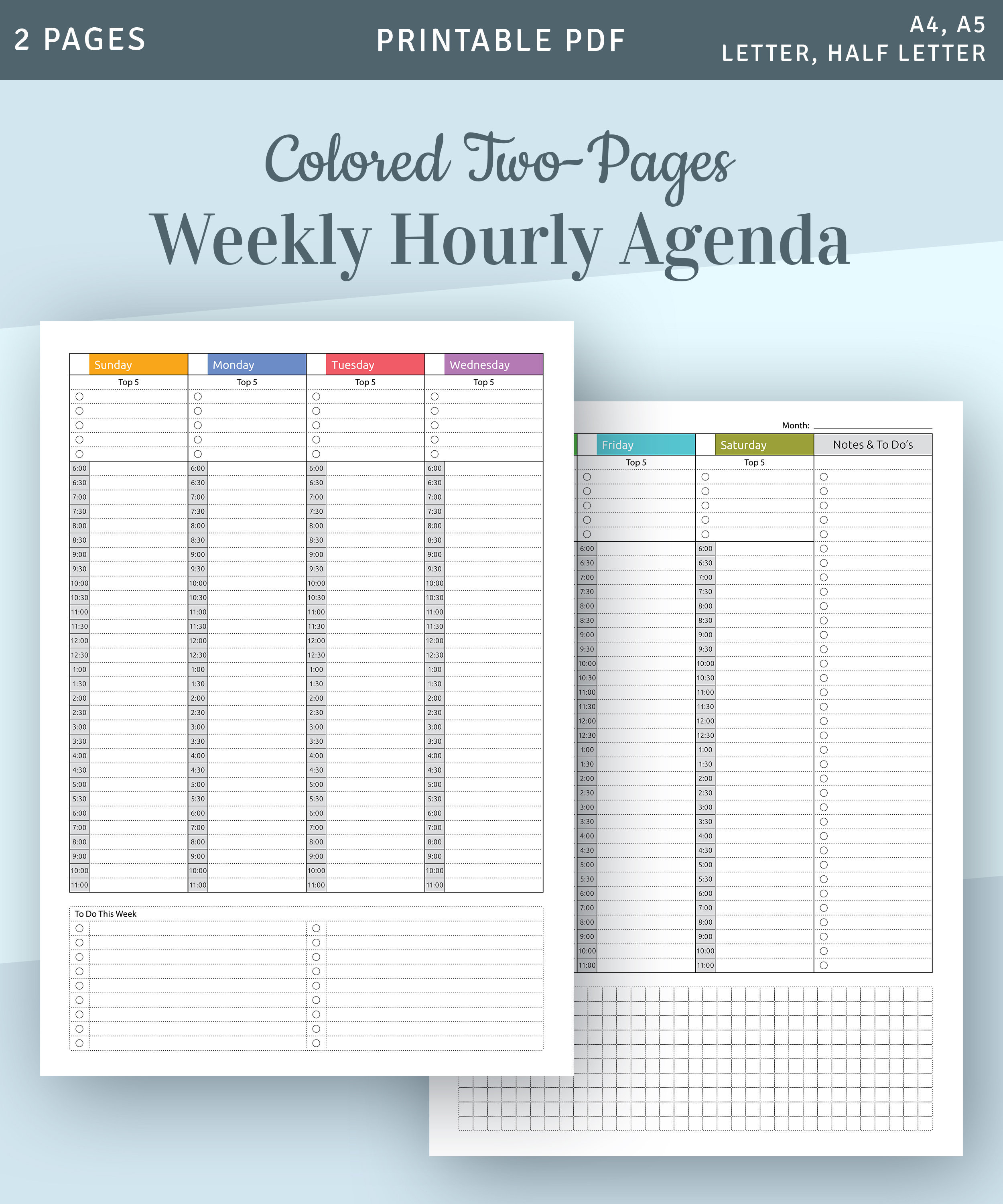 hourly planner printable weekly planner printable undated etsy