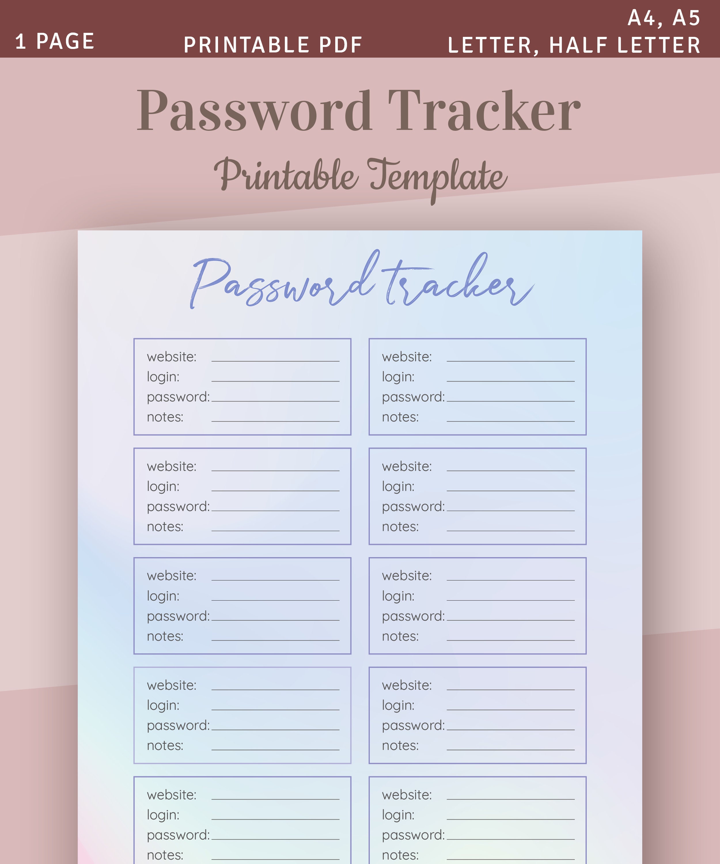 Password Journal Printable Page, Password Tracker Template, Password  Keeper, Password Log Insert, Password List PDF 