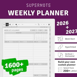 2026 + 2027 Supernote Weekly Planner: Hyperlinked Digital Template (PDF)