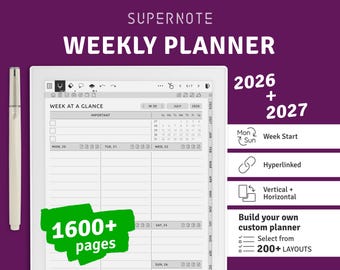 2026 + 2027 Supernote Weekly Planner: Hyperlinked Digital Template (PDF)