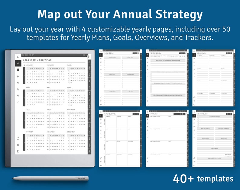 2024 2029 reMarkable Monthly Calendar Template, Hyperlinked PDF, Landscape / Portrait, Right / Left handed Modes image 4