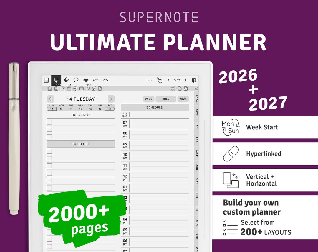 Supernote Ultimate Planner 2026 + 2027, Digital Hyperlinked PDF ...