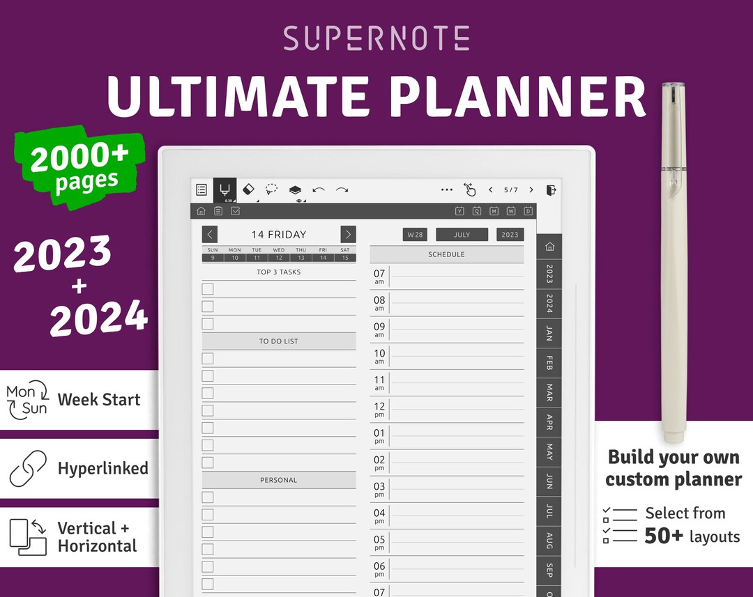 Supernote Ultimate Planner 2023 2024 Digital Hyperlinked Etsy